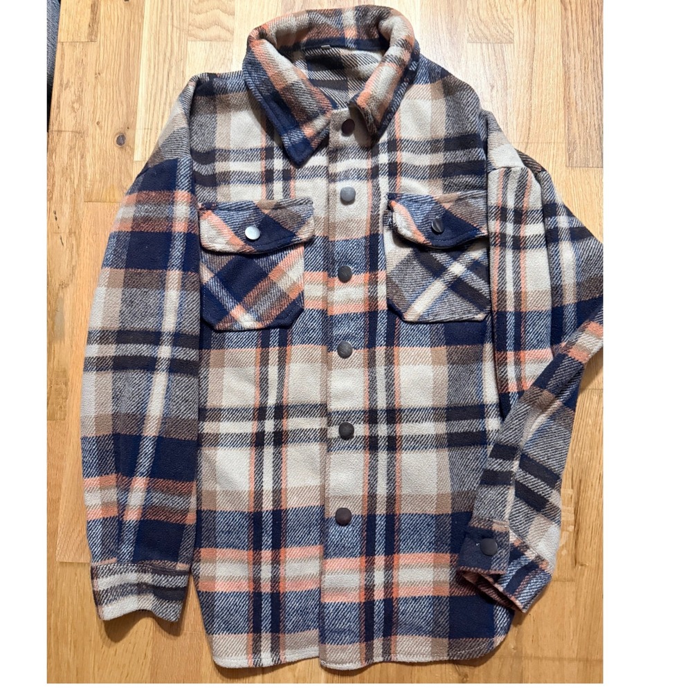 Womens Plaid Flannel‎ Shirt Jacket Button Up Warm Cozy Casual Outerwear Size S